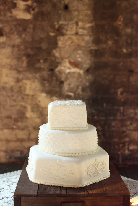 3 tiered white wedding cake