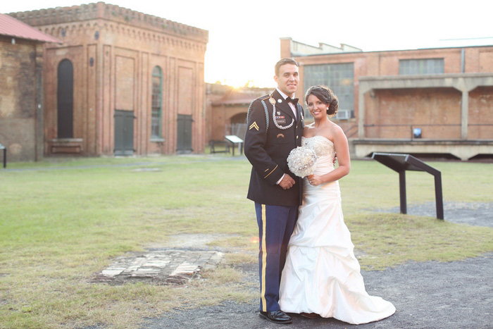 bride and groom at sunset