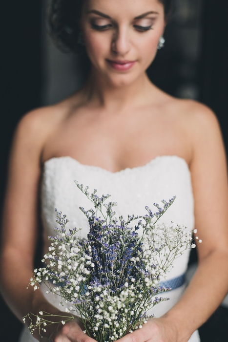 blue and white bridal bouquet