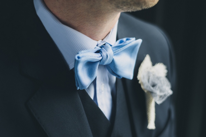 blue satin bow tie