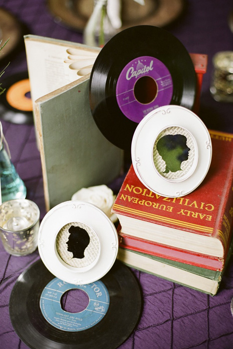 record and book centerpiece