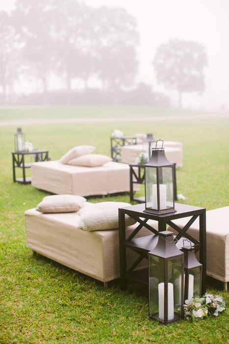 outdoor lounge with giant lanterns