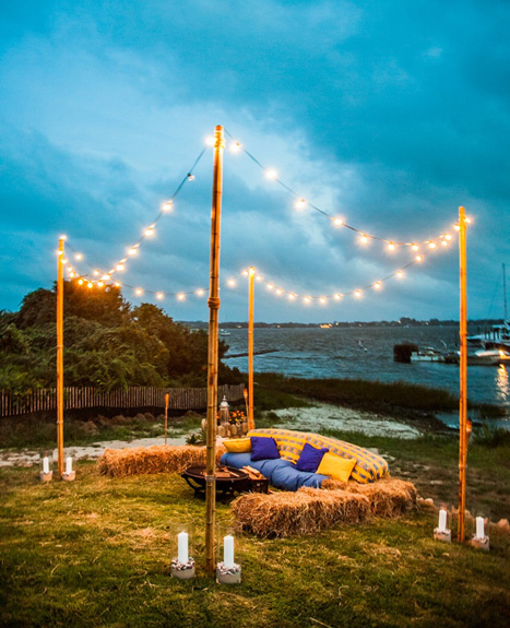 outdoor hay bale wedding lounge