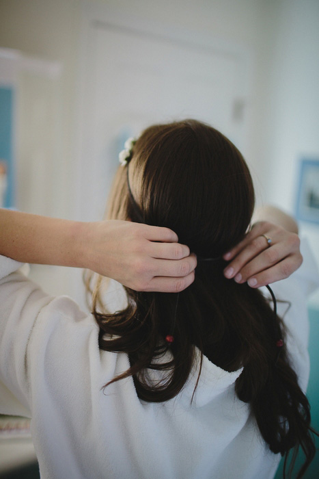 bride doing her hair