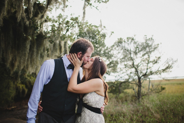 bride and groom kissing