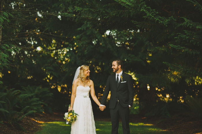 bride and groom backyard portrait