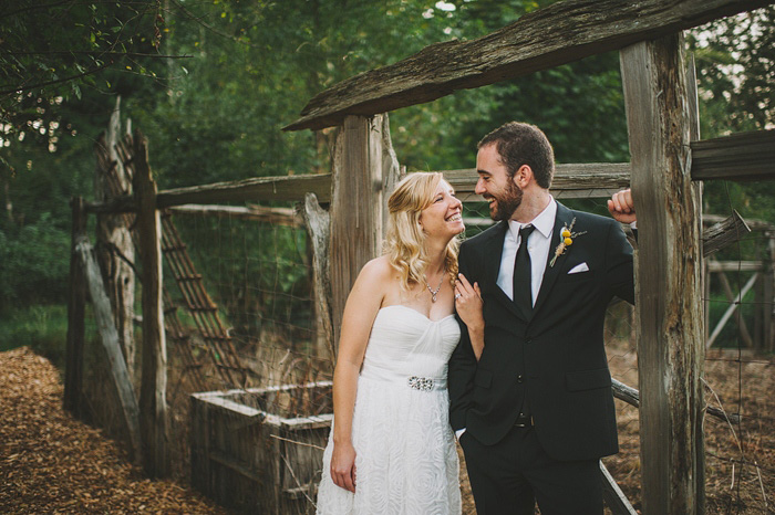 bride and groom on farm