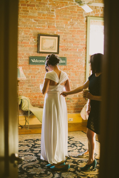 bride getting dressed