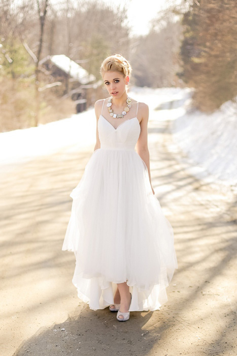 outdoor winter bridal portrait