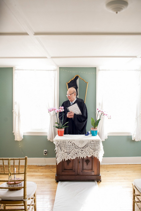 living room wedding ceremony set-up