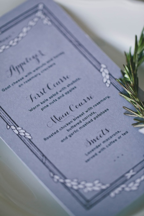 lavender wedding menu