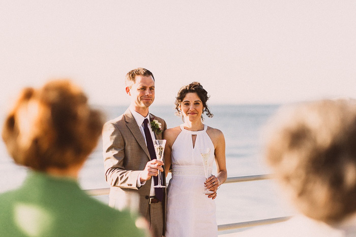 bride and groom champagne toast