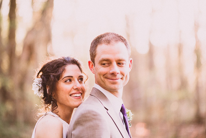 smiling bride and groom