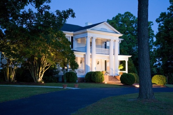 Hudson Manor Entrance in evening - Louisburg NC Intimate Wedding Venue