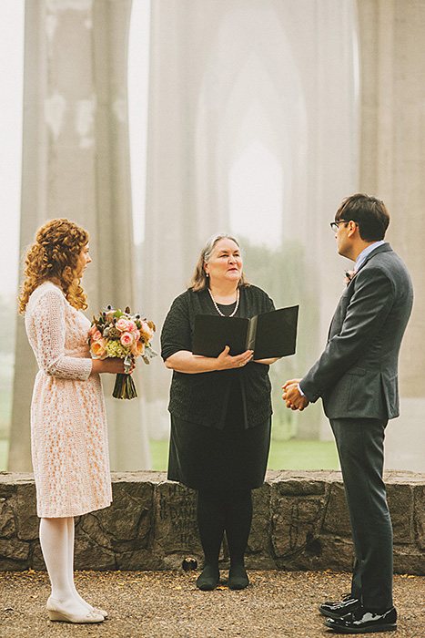 wedding ceremony in cathedral park