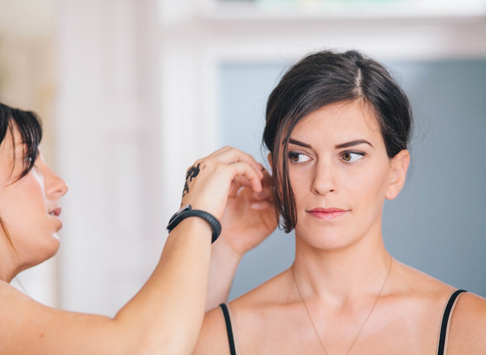 bride getting her hair done