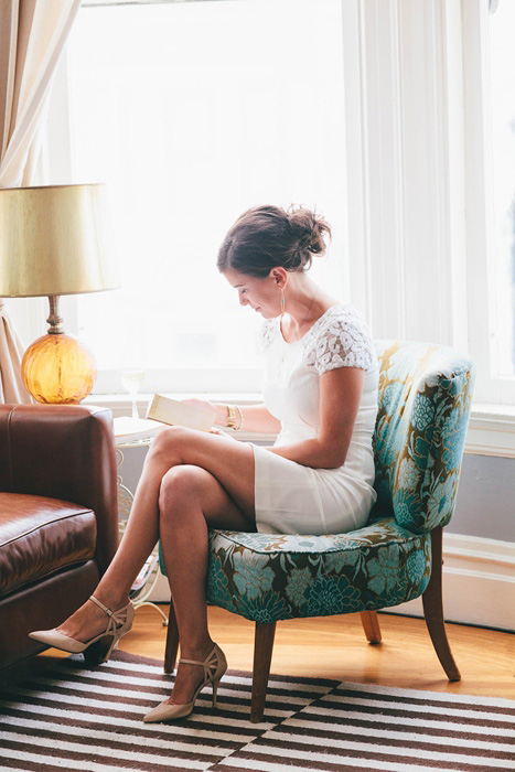 bride reading card from her groom