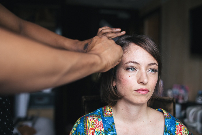 bride getting her hair done