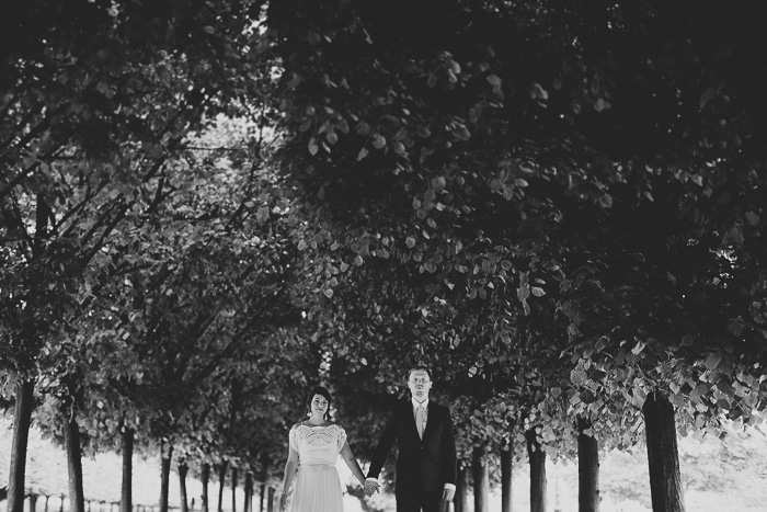 bride and groom portrait in Paris