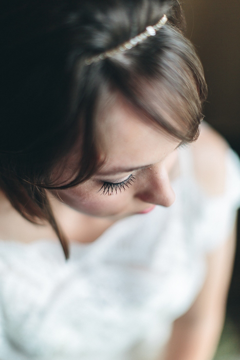 close-up of bride's eyelashes