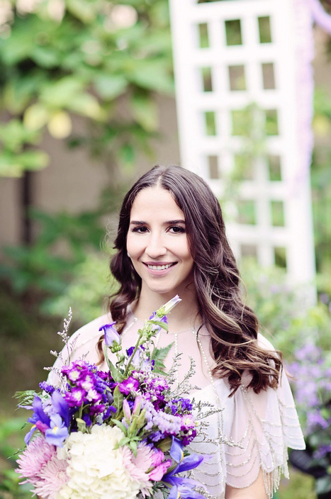 bride with purple bouquet