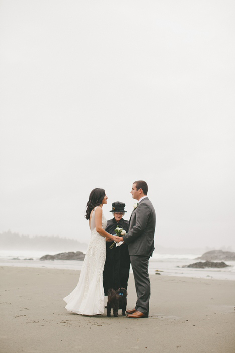 foggy beach elopement ceremony