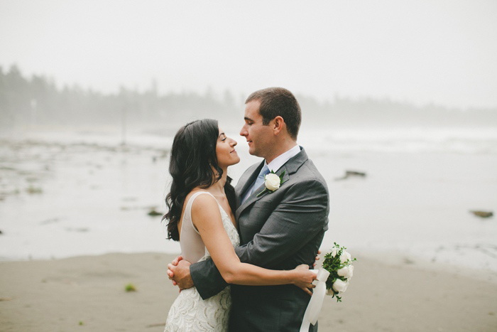 bride and groom portrait on the beach