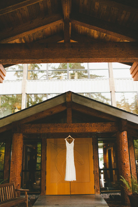 wedding dress hanging up