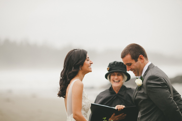 bride and groom laughing during elopement ceremony