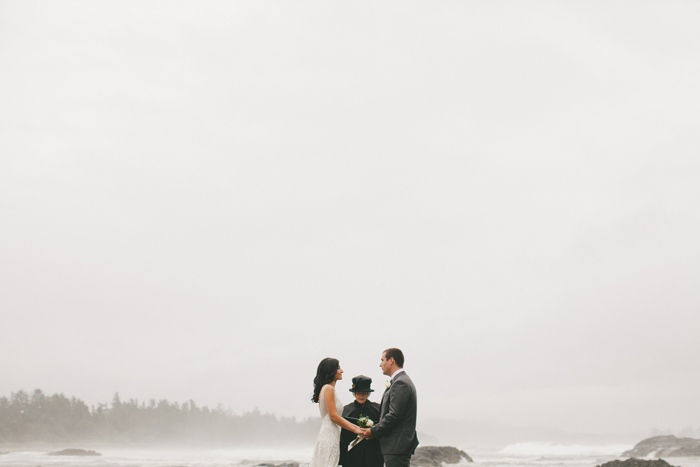 rainy elopement ceremony on the beach