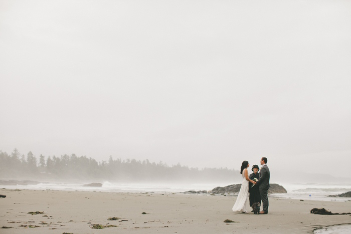 foggy elopement ceremony on the beach