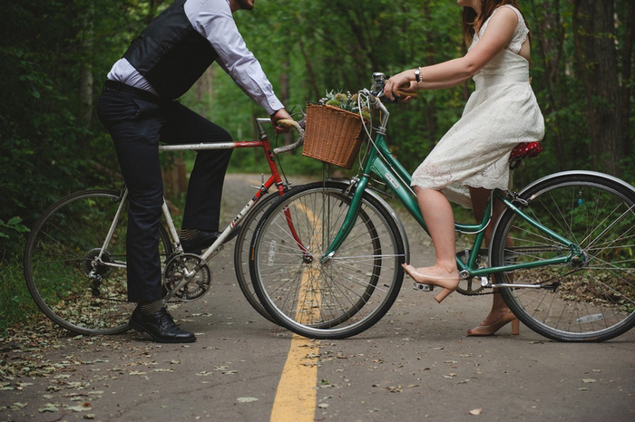 bride and groom on bike