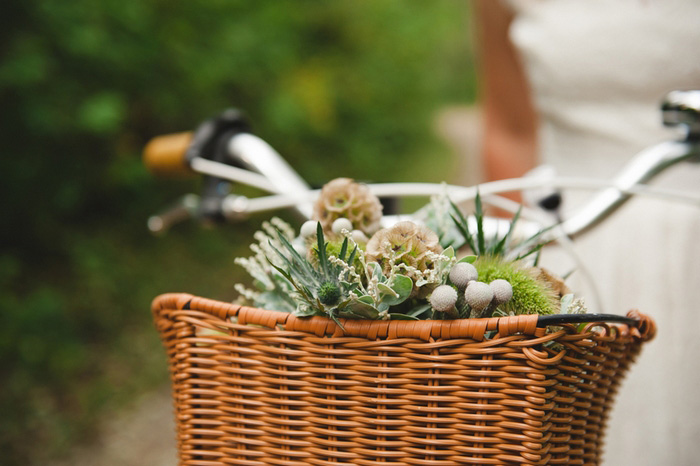 bouquet in bike basket