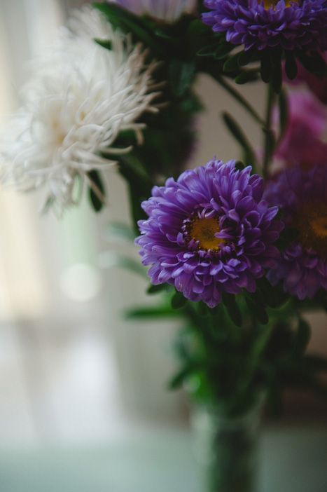 purple and white wedding flowers