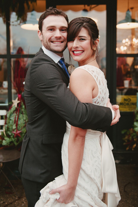 bride and groom embracing