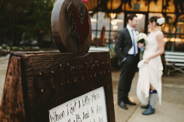 restaurant sign and couple