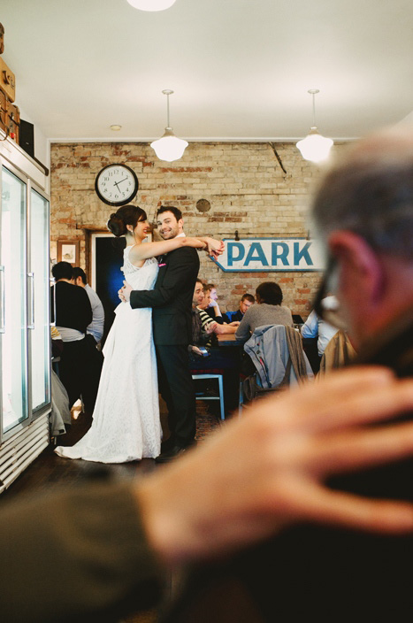 coffee shop wedding portrait