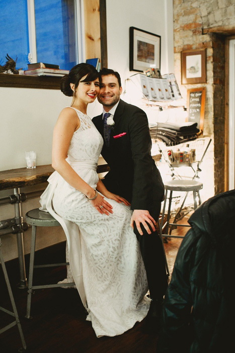 coffee shop wedding portrait