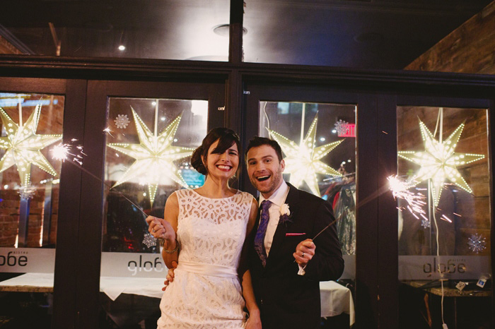 bride and groom with sparklers