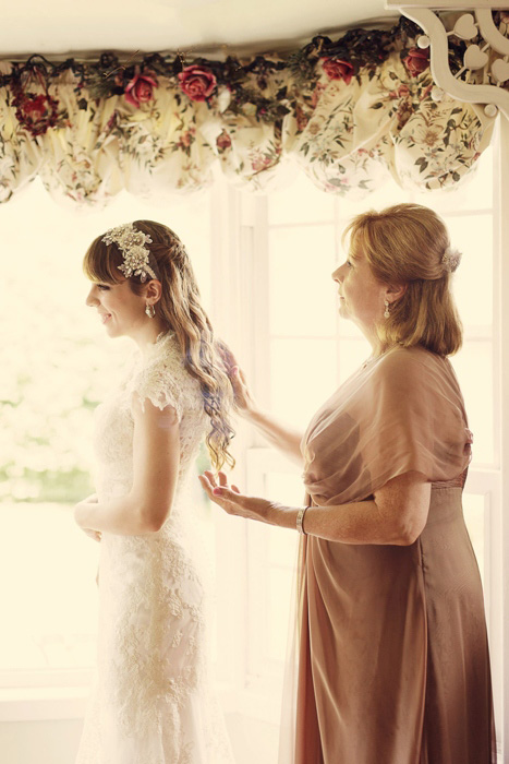 bride getting dressed