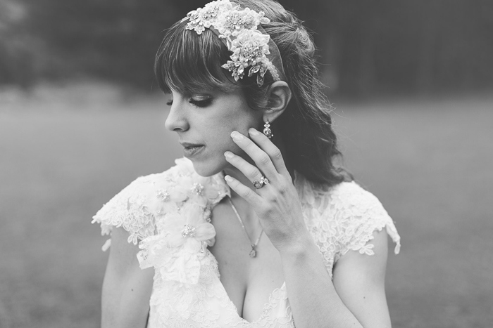 black and white bridal portrait