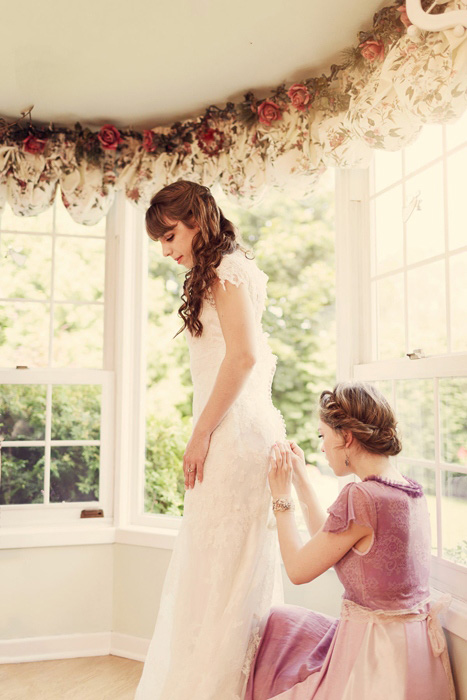 bride getting dressed