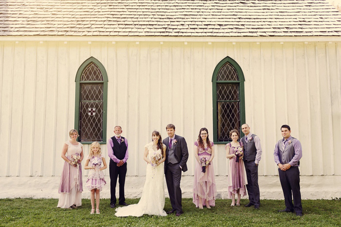 bridal party portait outside chapel