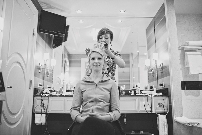 bride getting her hair done