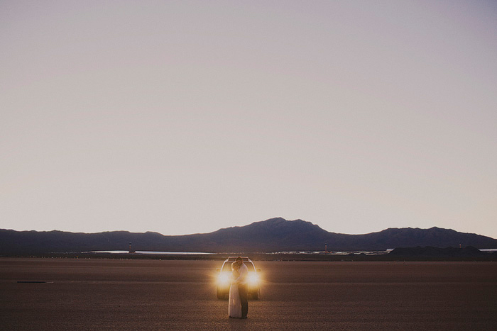 night wedding portrait in the desert