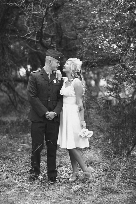 army groom and bride portrait