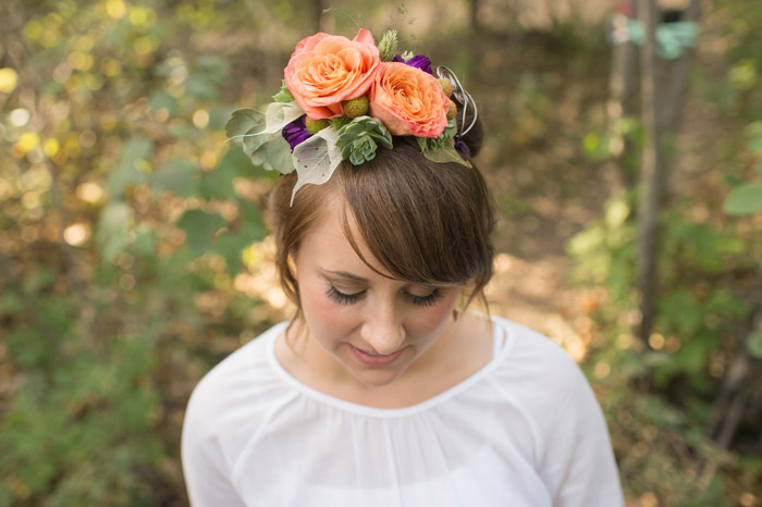 bride wearing flower crown