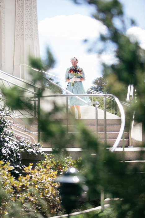 bride walking down stairs