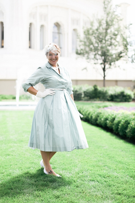 bride in vintage blue wedding dress