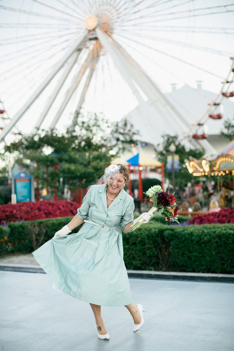 bride in vintage blue wedding dress